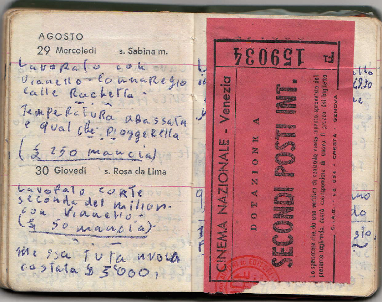 Fig. 4. Due pagine dell’agenda personale del 1956 di Giorgio Vianello.